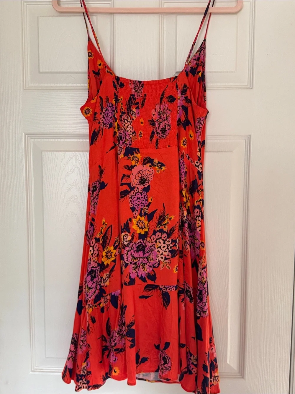 Free People Bright Orange Mini Dress with Purple, Pink and Yellow Flowers
